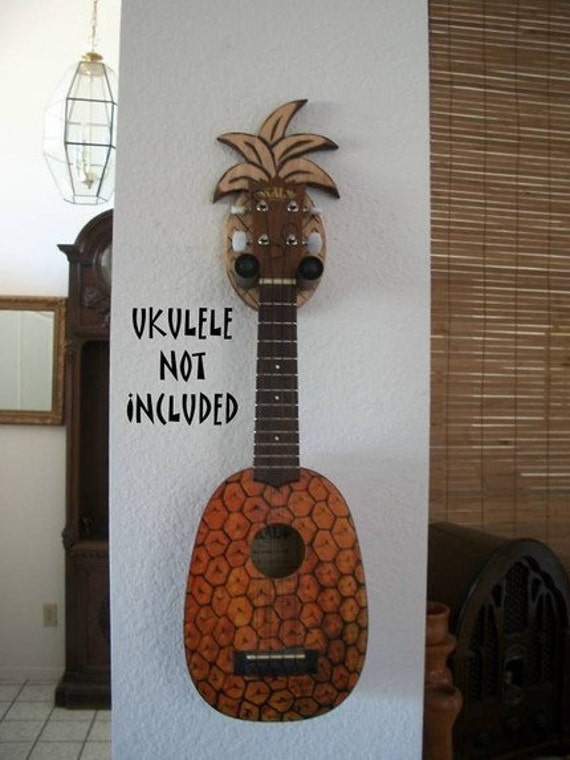 UKULELE WALL MOUNT HANGER HAND CARVED PINEAPPLE GLOSS FINISH